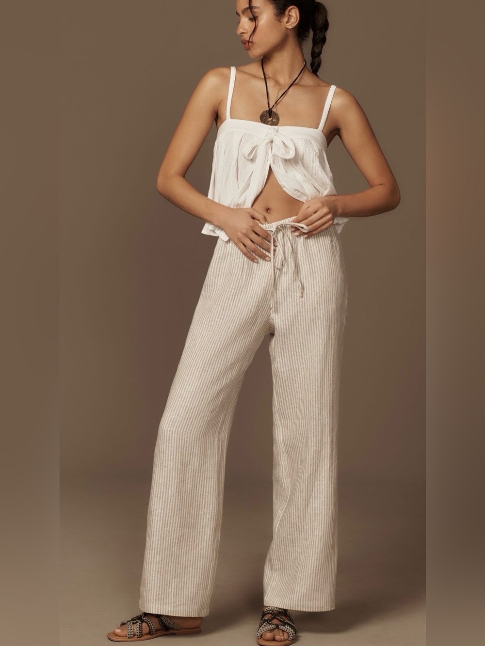 Reformation Olina Linen Pant Vivienne Stripe